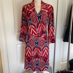 Red print true wrap dress